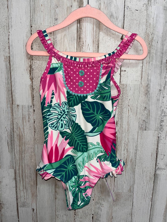 GREEN/PLUM MATILDA JANE LEAF PRINT SWIM, GIRL 4T