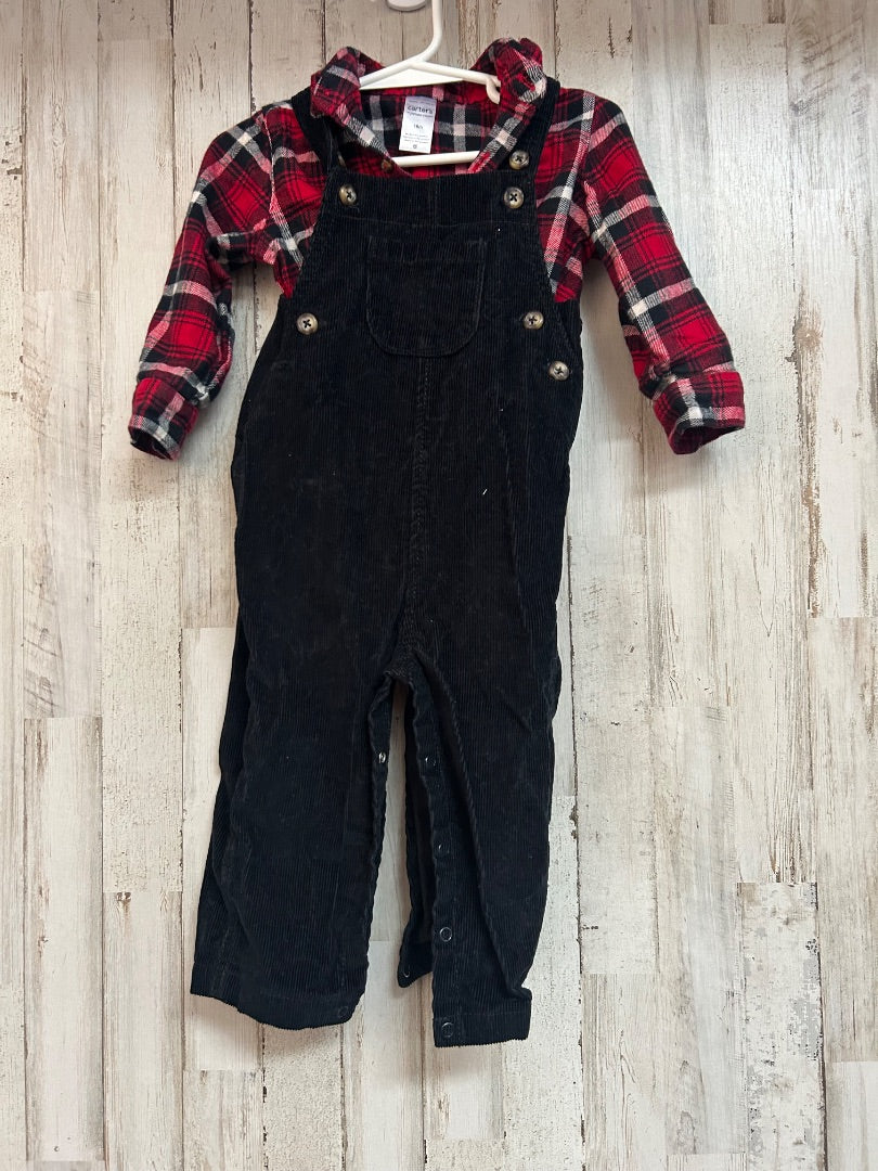 RED/BLACK CARTERS PLAID LAYERED JUMPER, BOYS 18M