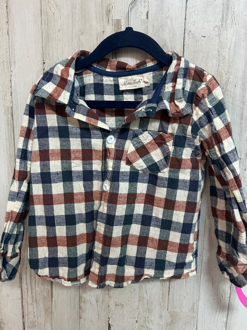 BEIGE/NAVY MARIE NICOLE PLAID BUTTON UP, BOYS 4T