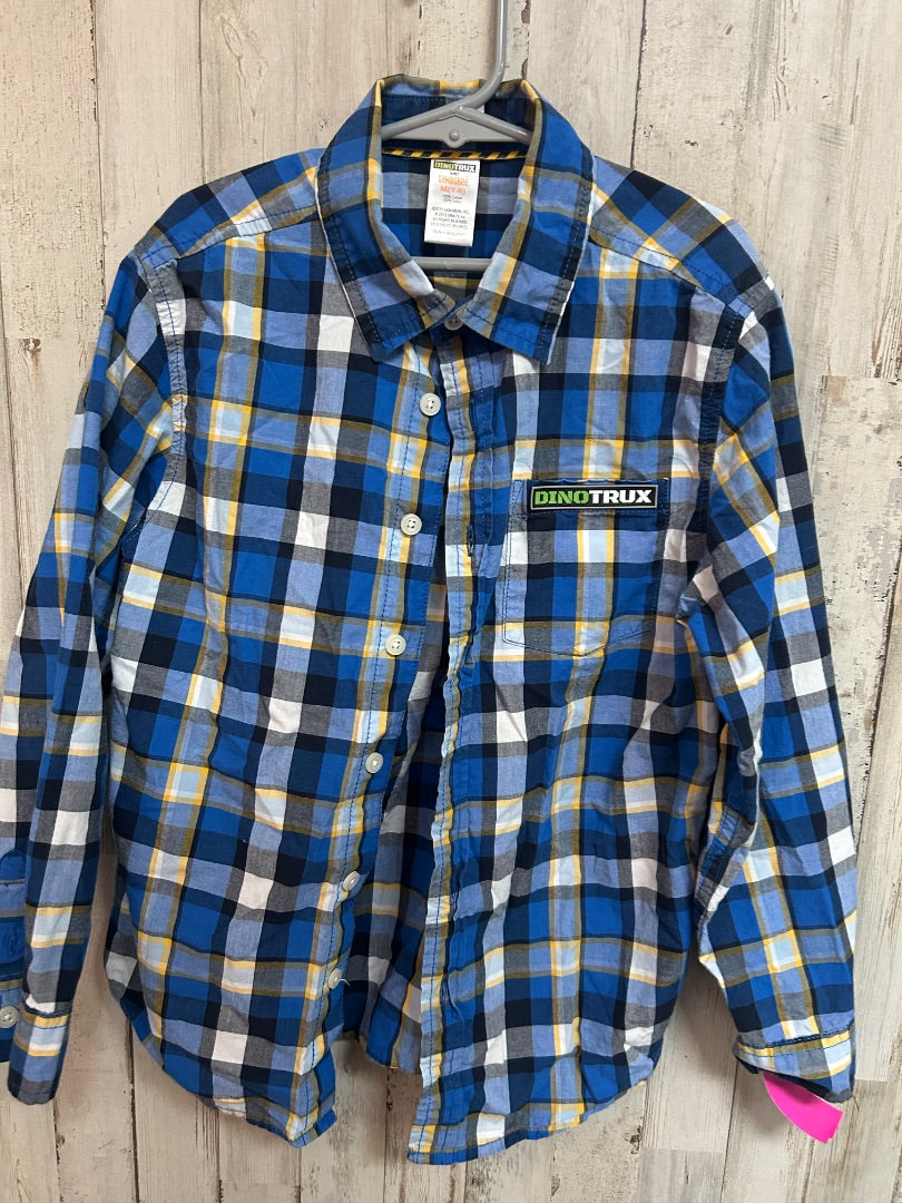 BLUE GYMBOREE PLAID BUTTON UP, BOYS 7/8