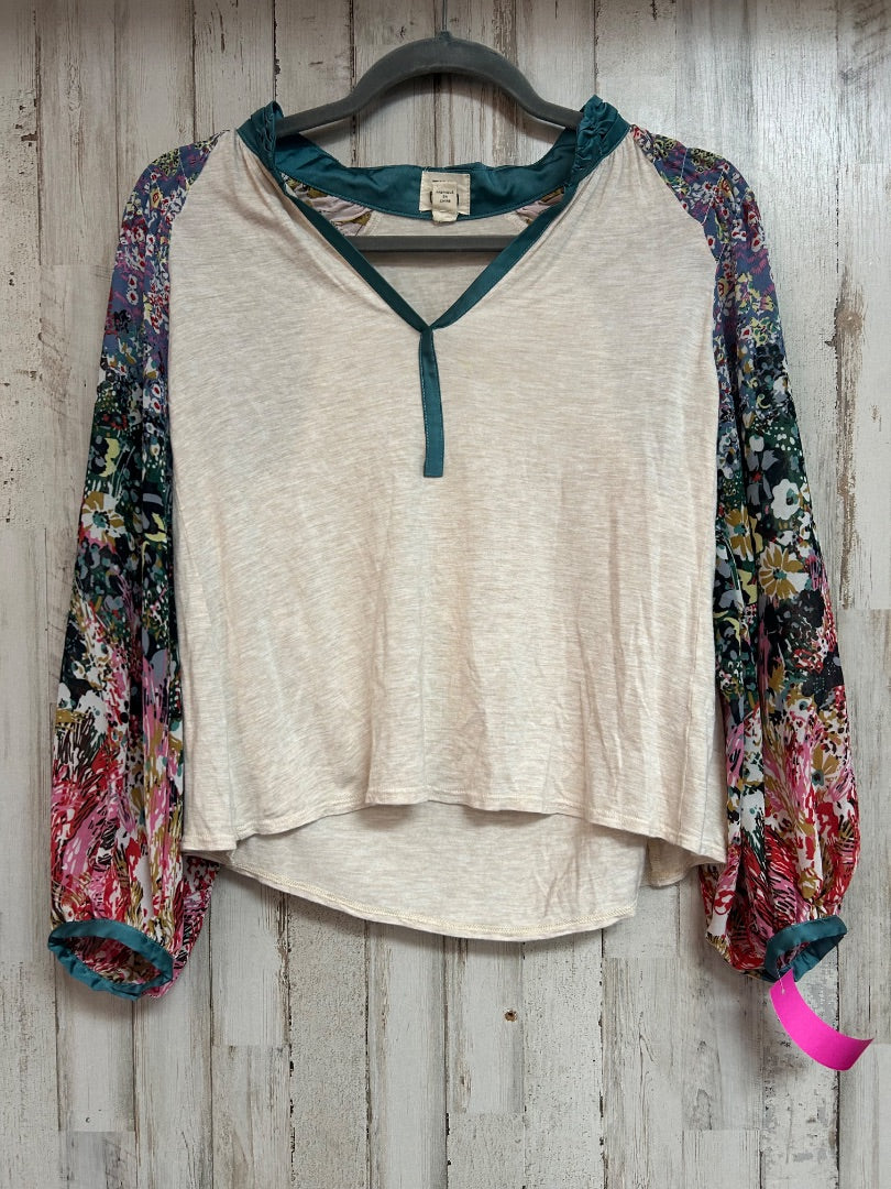 BEIGE/TEAL TINY PRINTED SLEEVE TOP, LADIES S